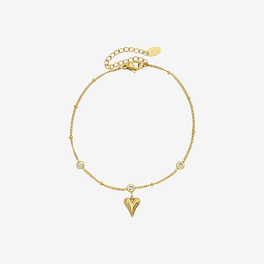 18K Gold PVD Heart Shape Chain CZ Stainless Steel Anklet