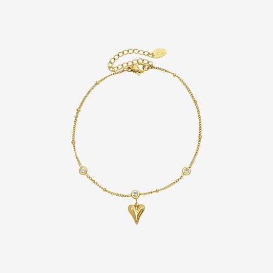 18K Gold PVD Heart Shape Chain CZ Stainless Steel Anklet