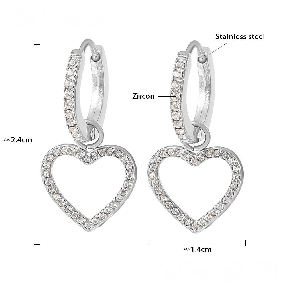 Boucles d'oreilles pendantes creuses en acier inoxydable avec zircone cubique