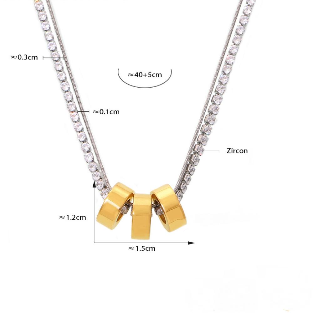 3mm Cubic Zirconia Chain 3 Rings Pendant Necklace