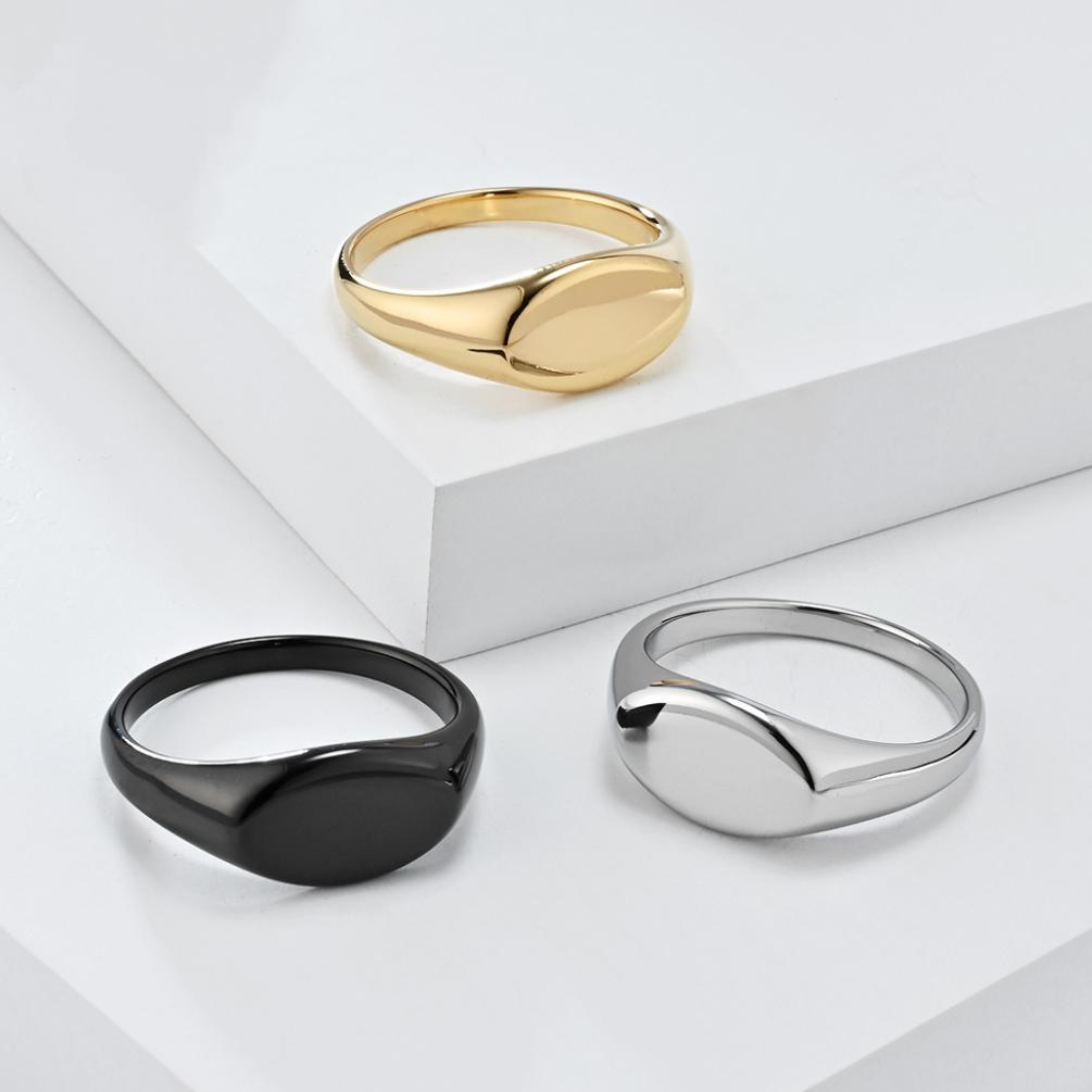 Stainless Steel Oval Seal Polished Women's Ring