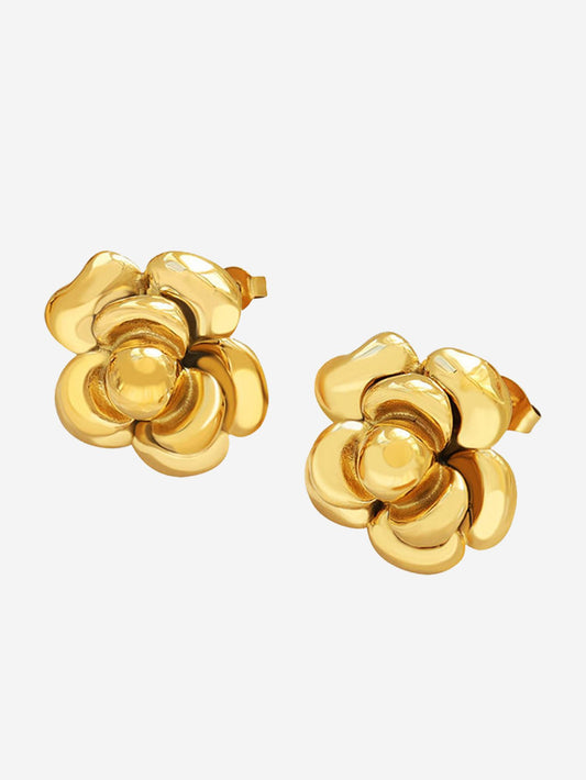 Retro Large Flower 18K Gold PVD Stud Earrings