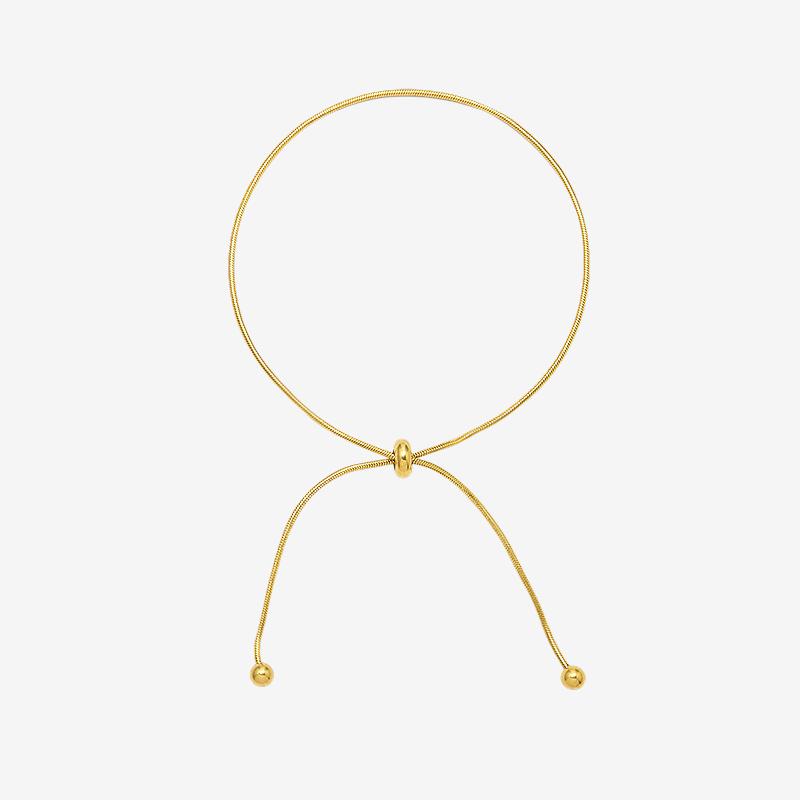 Bracelet de cheville réglable en acier inoxydable avec perles rondes et PVD or 18 carats