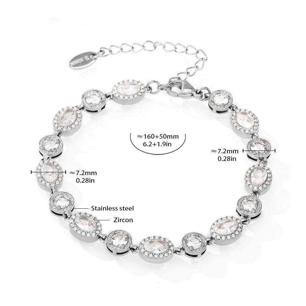 Stainless Steel Oval Inlay Cubic Zirconia Bracelet