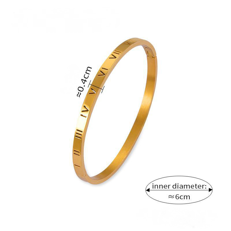 Stainless Steel Roman Numeral Thin Bangle Bracelet