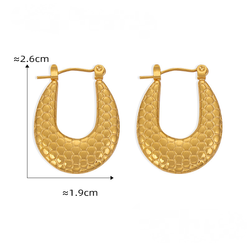 Stainless Steel Geometric Texture 18K Gold PVD Hoop Earrings