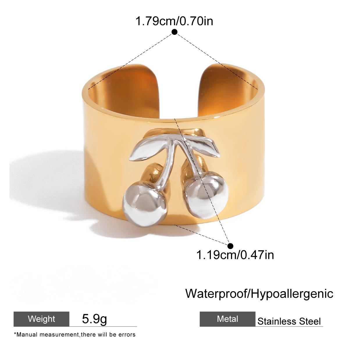 Stainless Steel Heart-shaped Cherry Band Ring