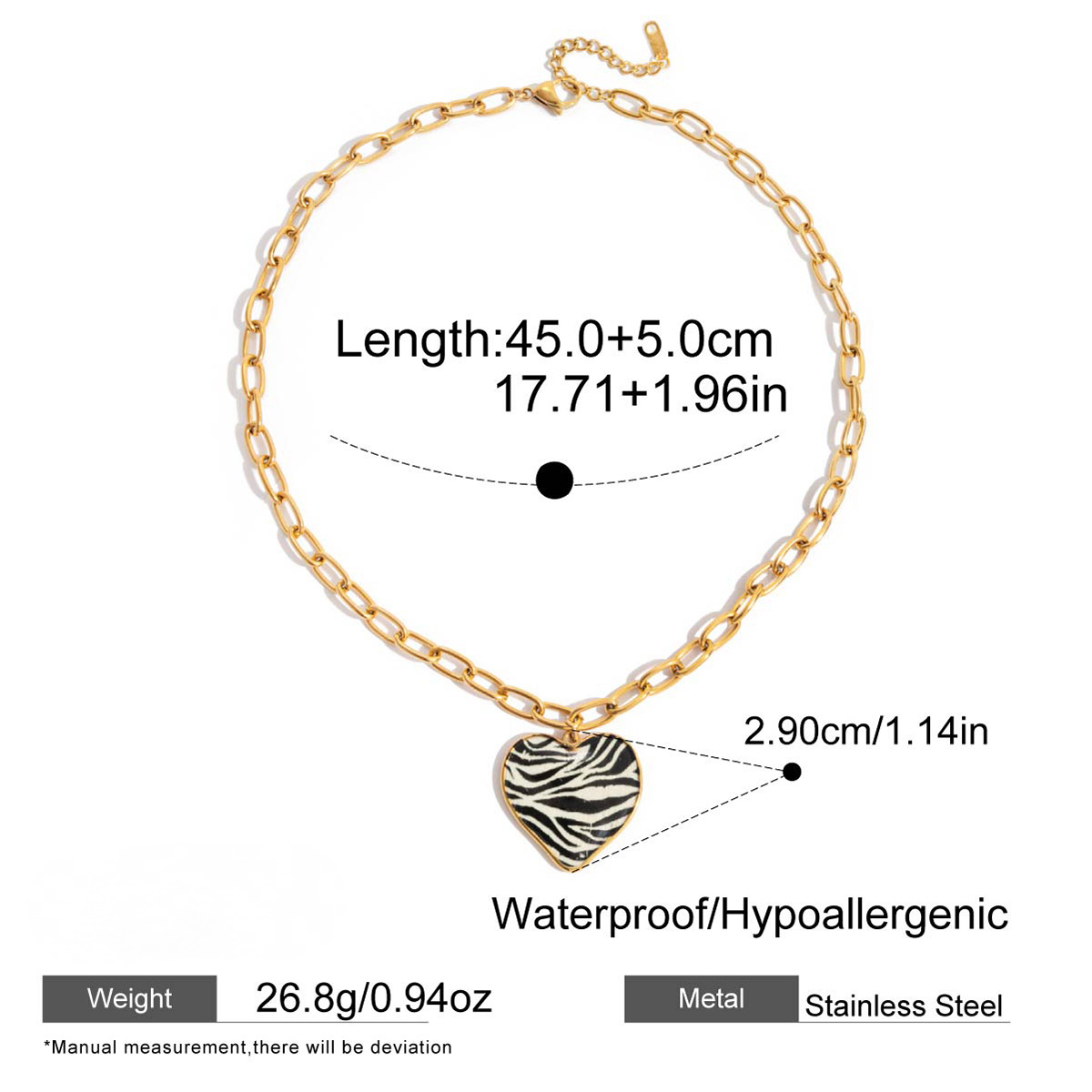 Stainless Steel Paperclip Chain Heart-shaped Pendant Necklace