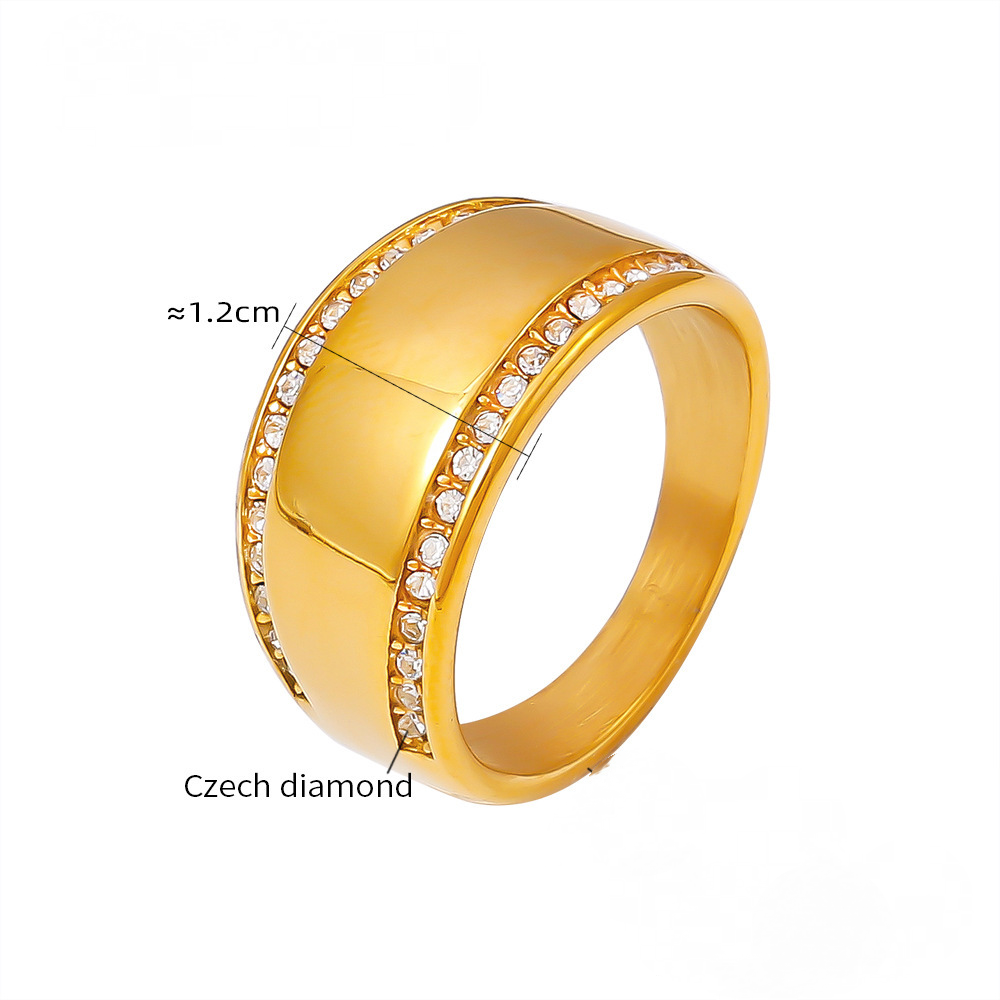 Stainless Steel Polished Edge Inlay Czech Diamond Ring