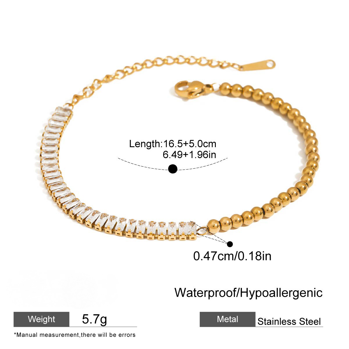 Stainless Steel Cubic Zirconia Bead Splicing Bracelet