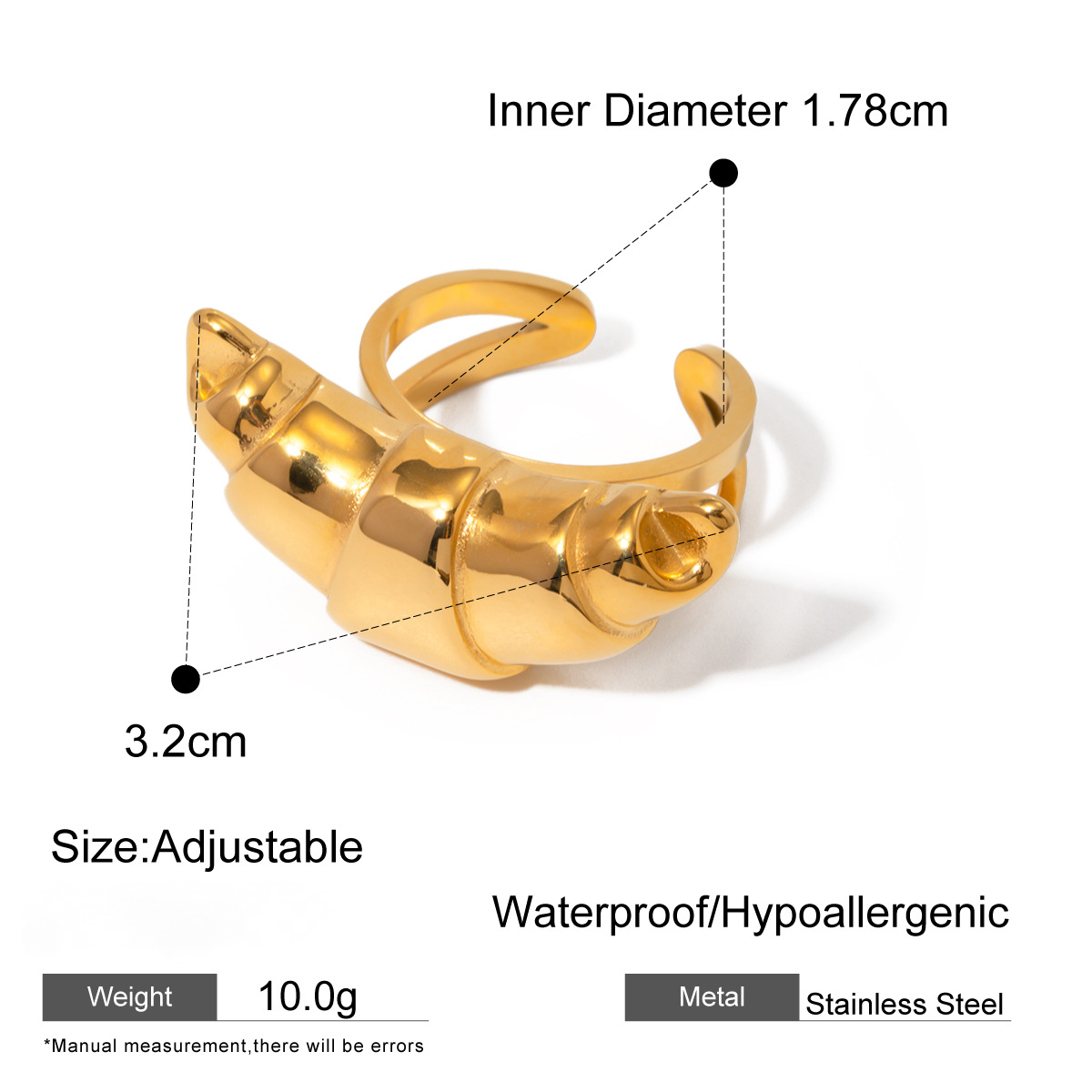 Stainless Steel 18K Gold PVD Croissant Ring