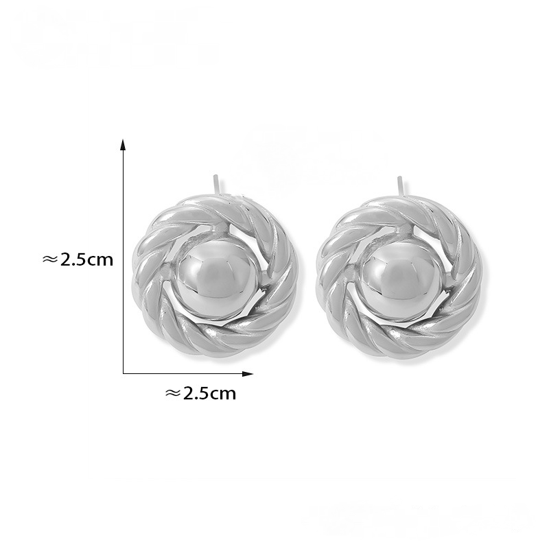Stainless Steel Twisted Round Stud Earrings
