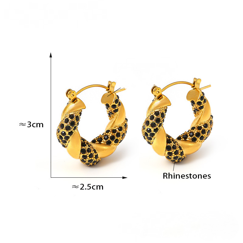 Stainless Steel Twist Shape Inlay Rhinestones Hoop Earrings