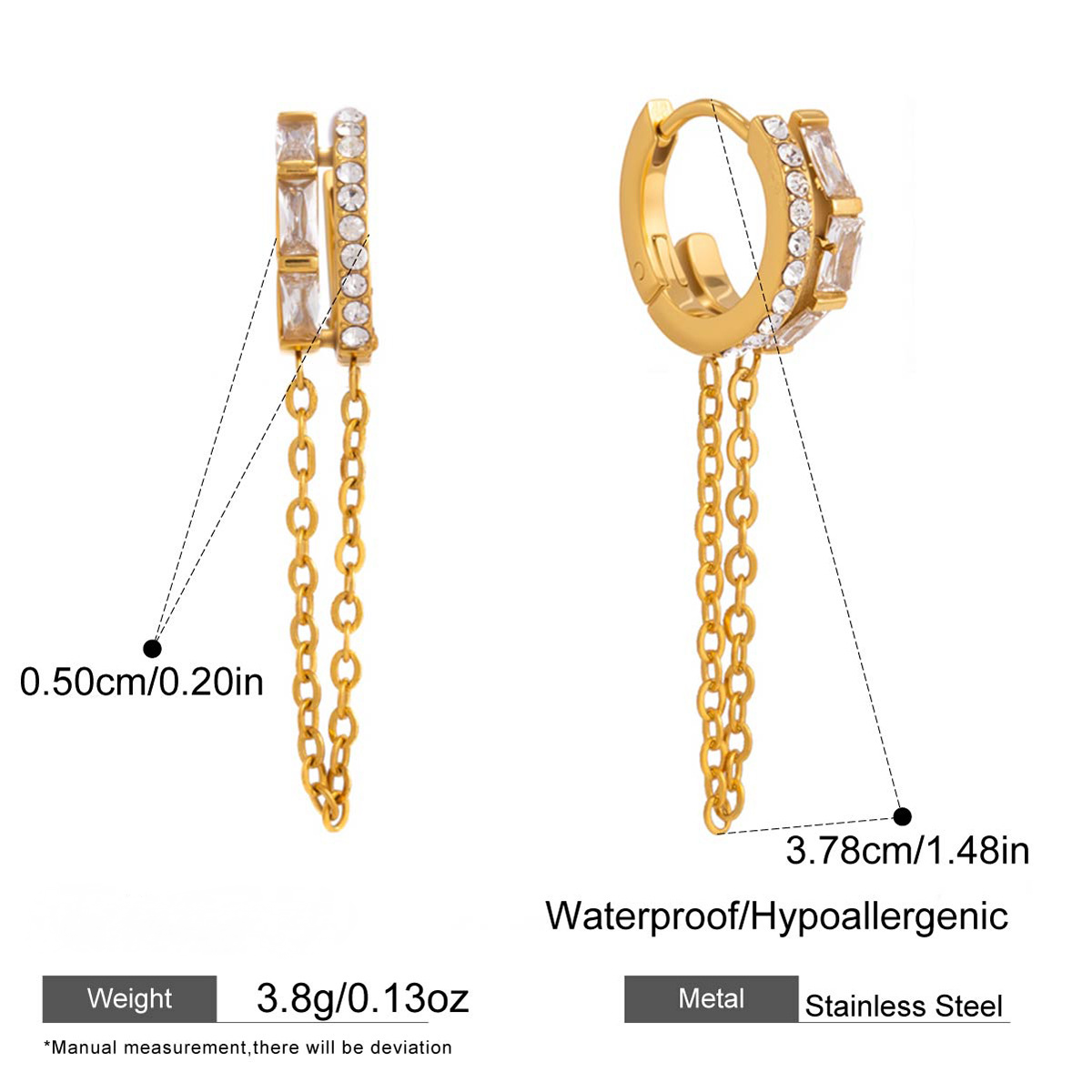 Stainless Steel Cubic Zirconia Chain Tassel Earrings