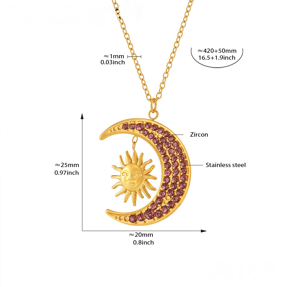 18K Gold PVD Moon Sun Cubic Zirconia Necklace Ring Jewelry Suit