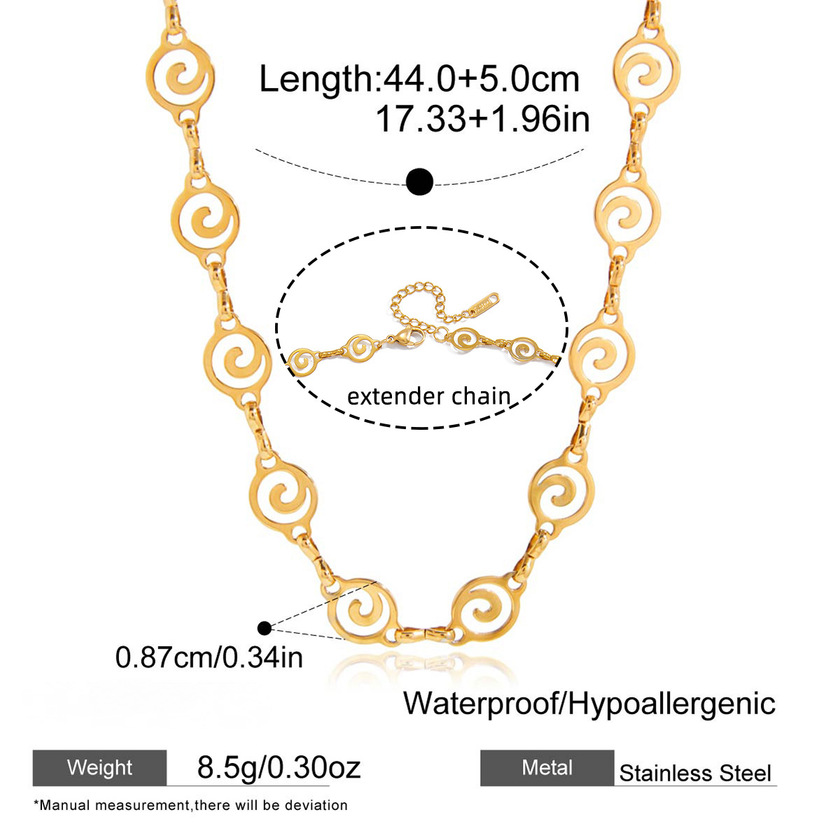 Stainless Steel Fishbone Wave Spiral Hollow Necklace