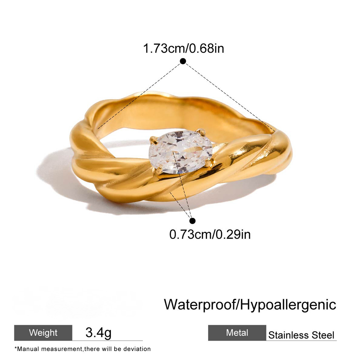 Stainless Steel White Cubic Zirconia Ring