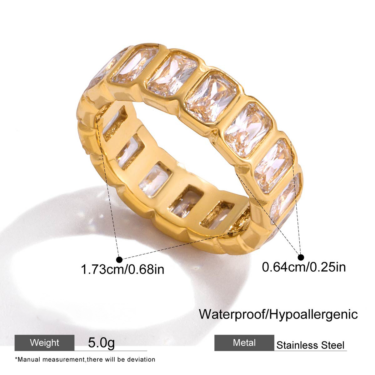 Stainless Steel 18K Gold PVD Cubic Zirconia Ring