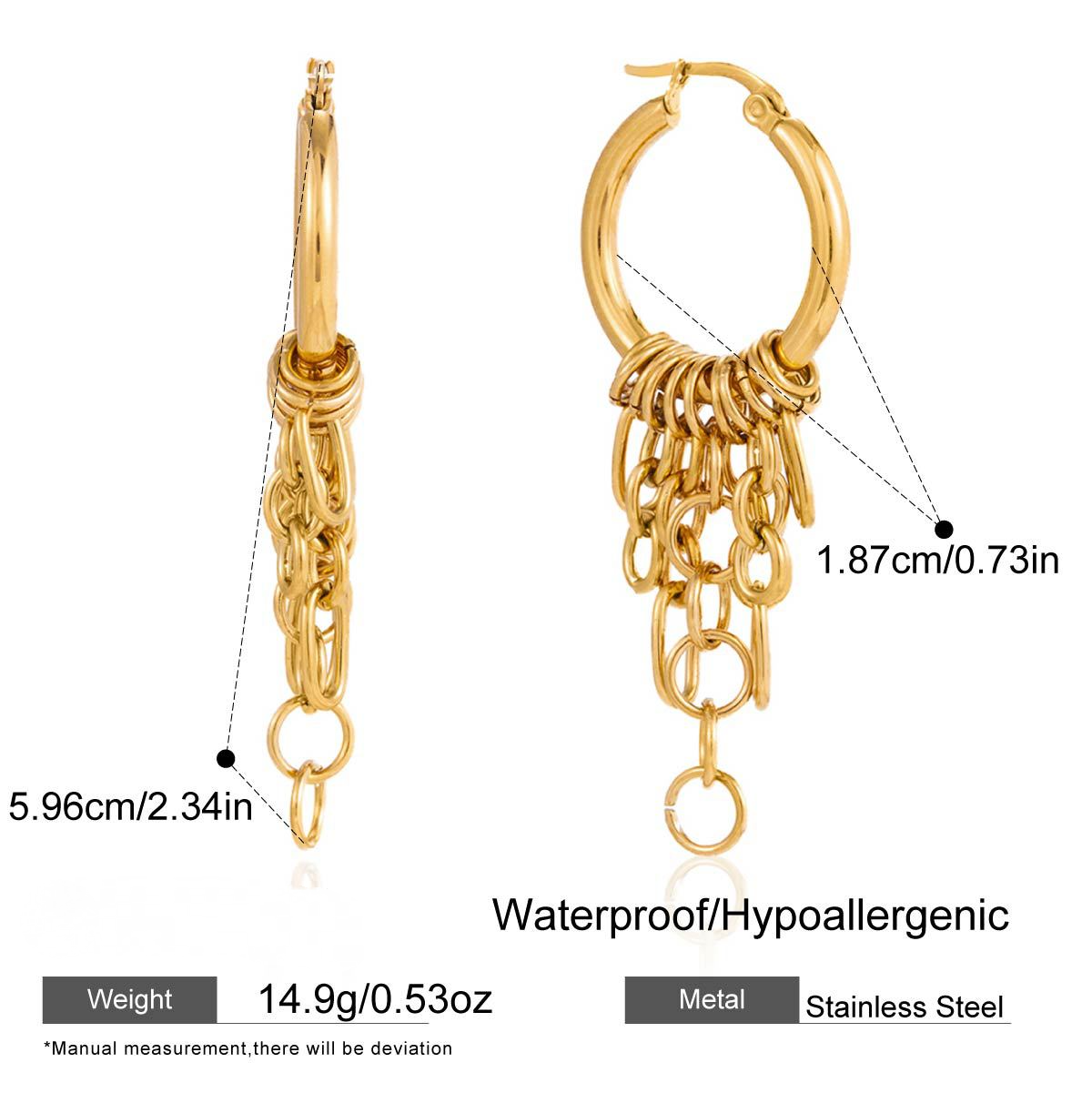 Stainless Steel Chain Tassel Hoop Earrings