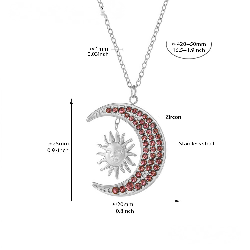 18K Gold PVD Moon Sun Cubic Zirconia Necklace Ring Jewelry Suit