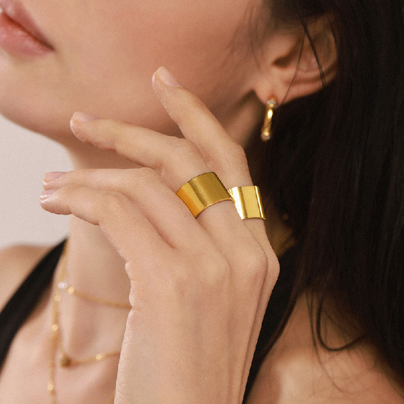 Polished Stainless Steel Chunky Cuff Ring