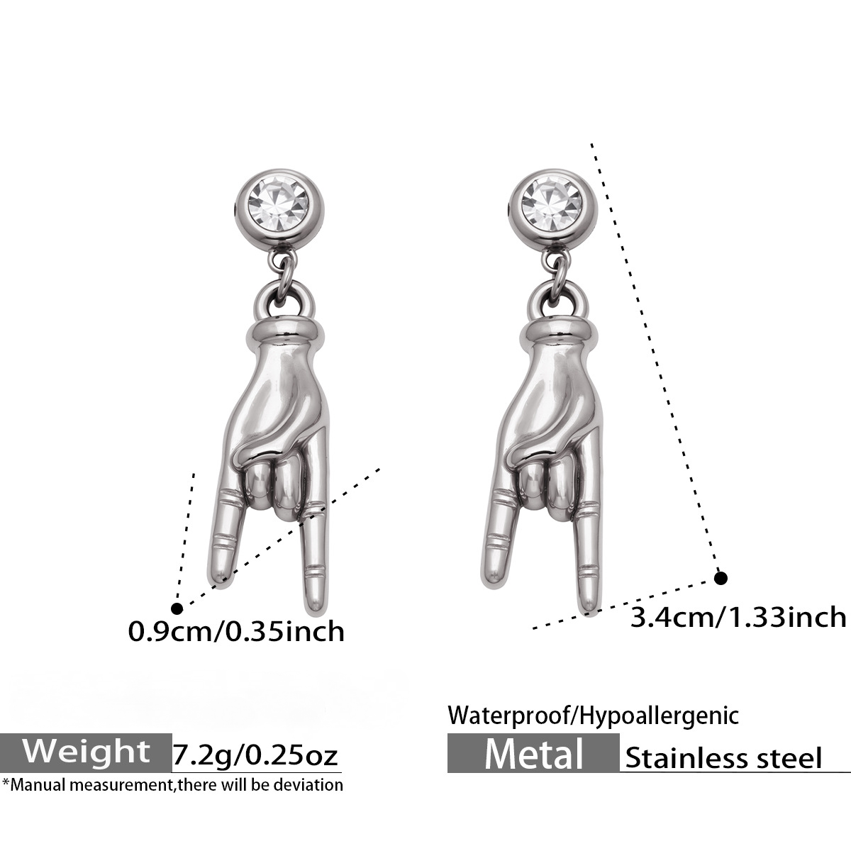 Stainless Steel 5A CZ Gesture Pendant Stud Earrings