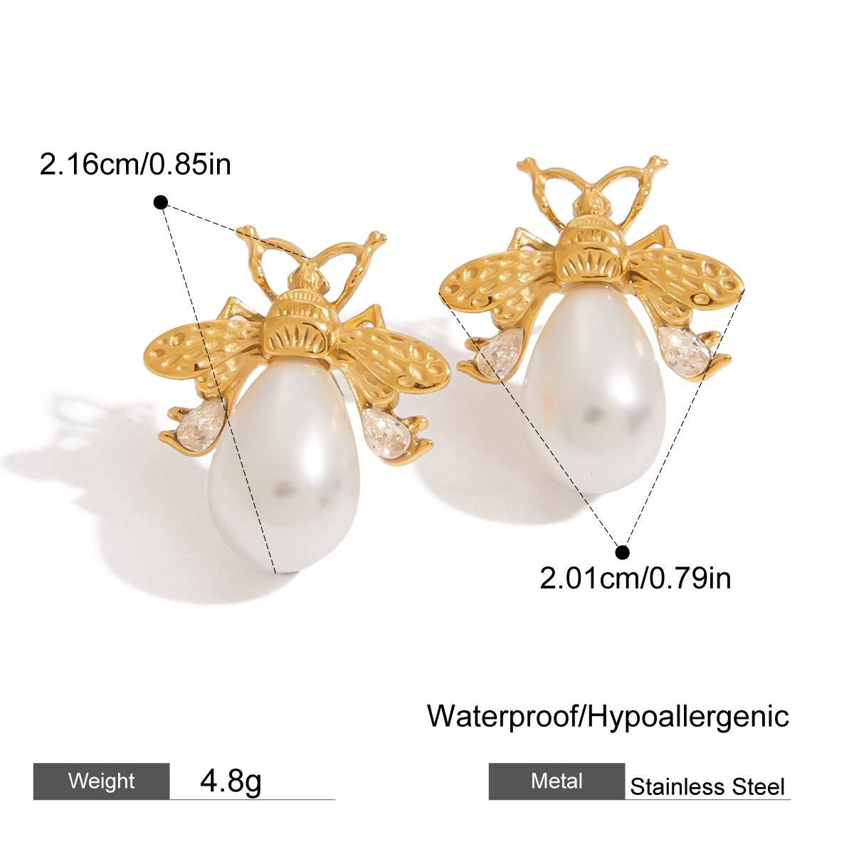 Stainless Steel Cubic Zirconia Imitation Pearl Stud Earrings