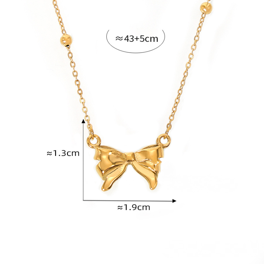 Stainless Steel Bow Pendant Necklace Textured Bow Earrings Jewelry Suit