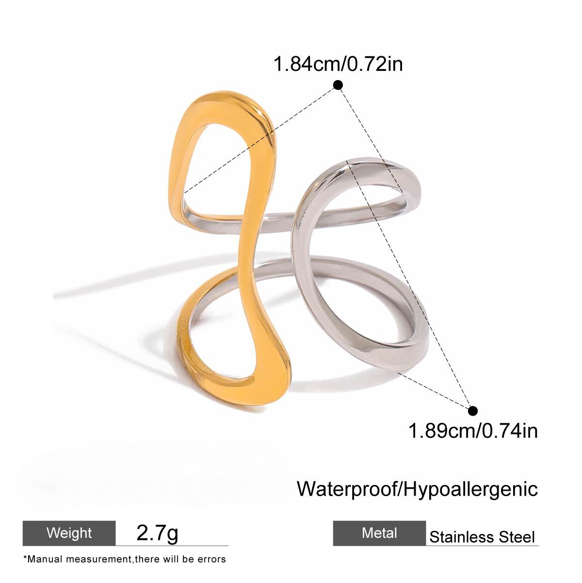 Stainless Steel Two-Tone Gold and Steel Line Ring