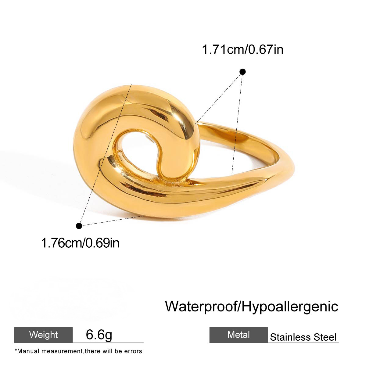 Stainless Steel 18K Gold PVD Water Drop Ring