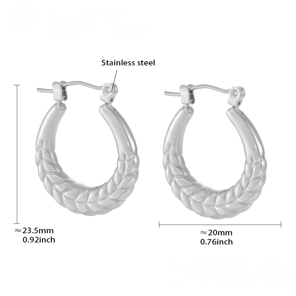 Stainless Steel Wheat Ear Texture Hoop Earrings