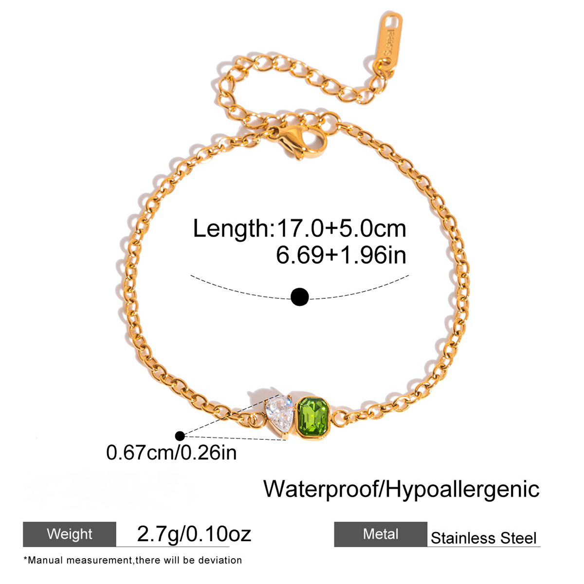 Stainless Steel Rhinestone Stacked Cable Chain Bracelet