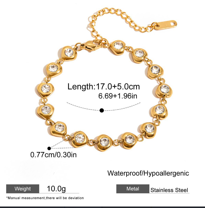 Stainless Steel 18K Gold PVD Cubic Zirconia Cuff Bracelet