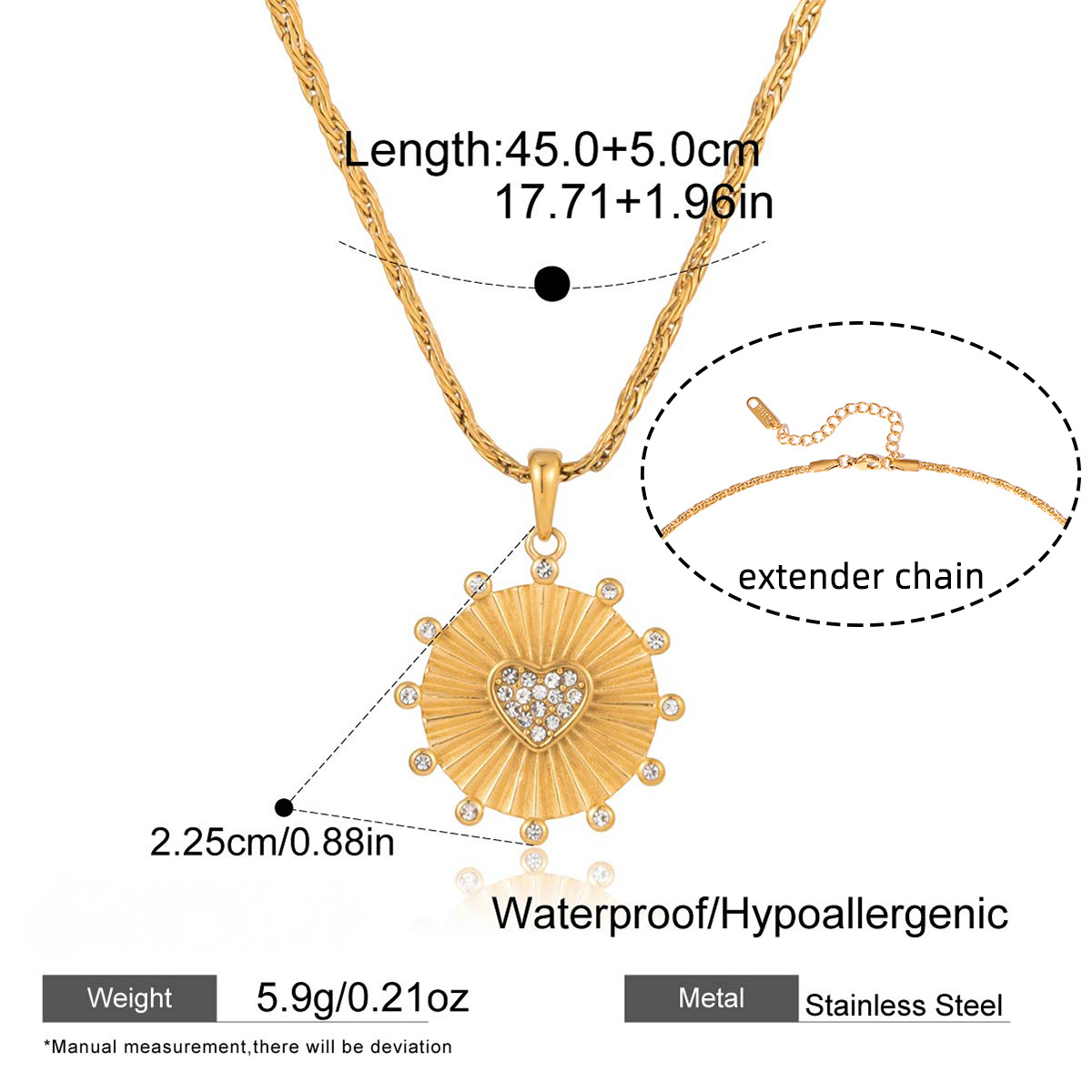 Stainless Steel Rhinestone Heart Necklace