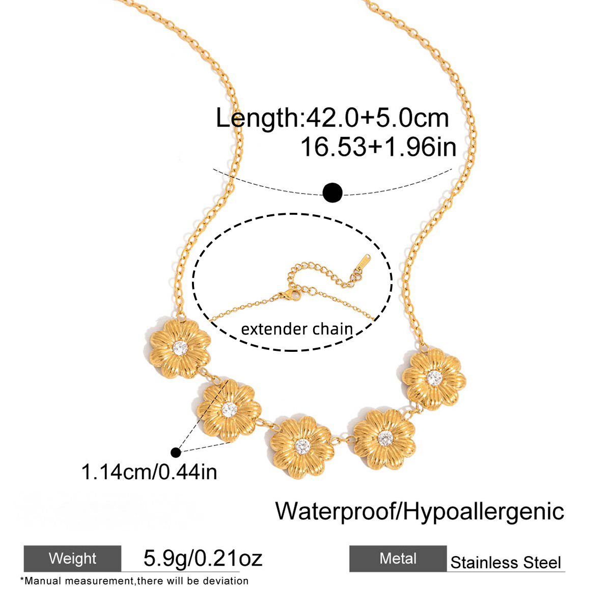 Stainless Steel Daisy Flower Necklace Earrings Ring Bracelet Jewelry Set