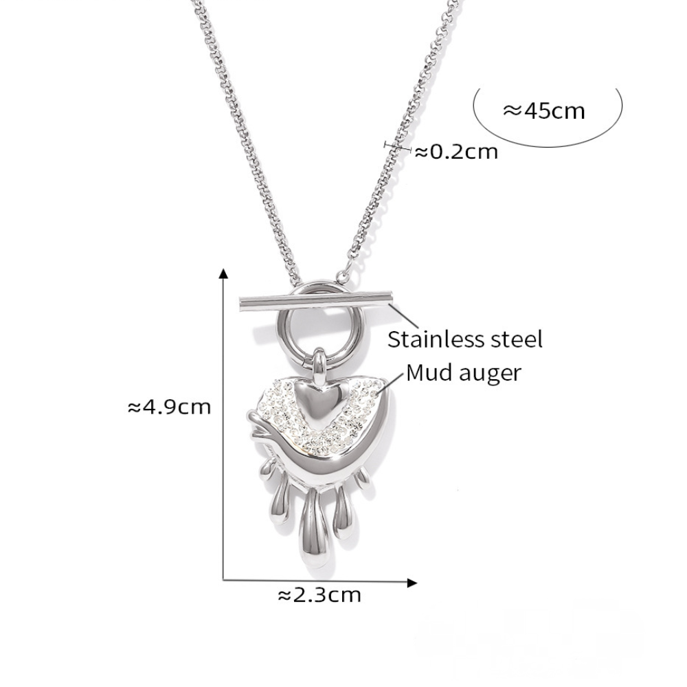 Stainless Steel Melted Heart Inlay Mud Auger OT Buckle Necklace