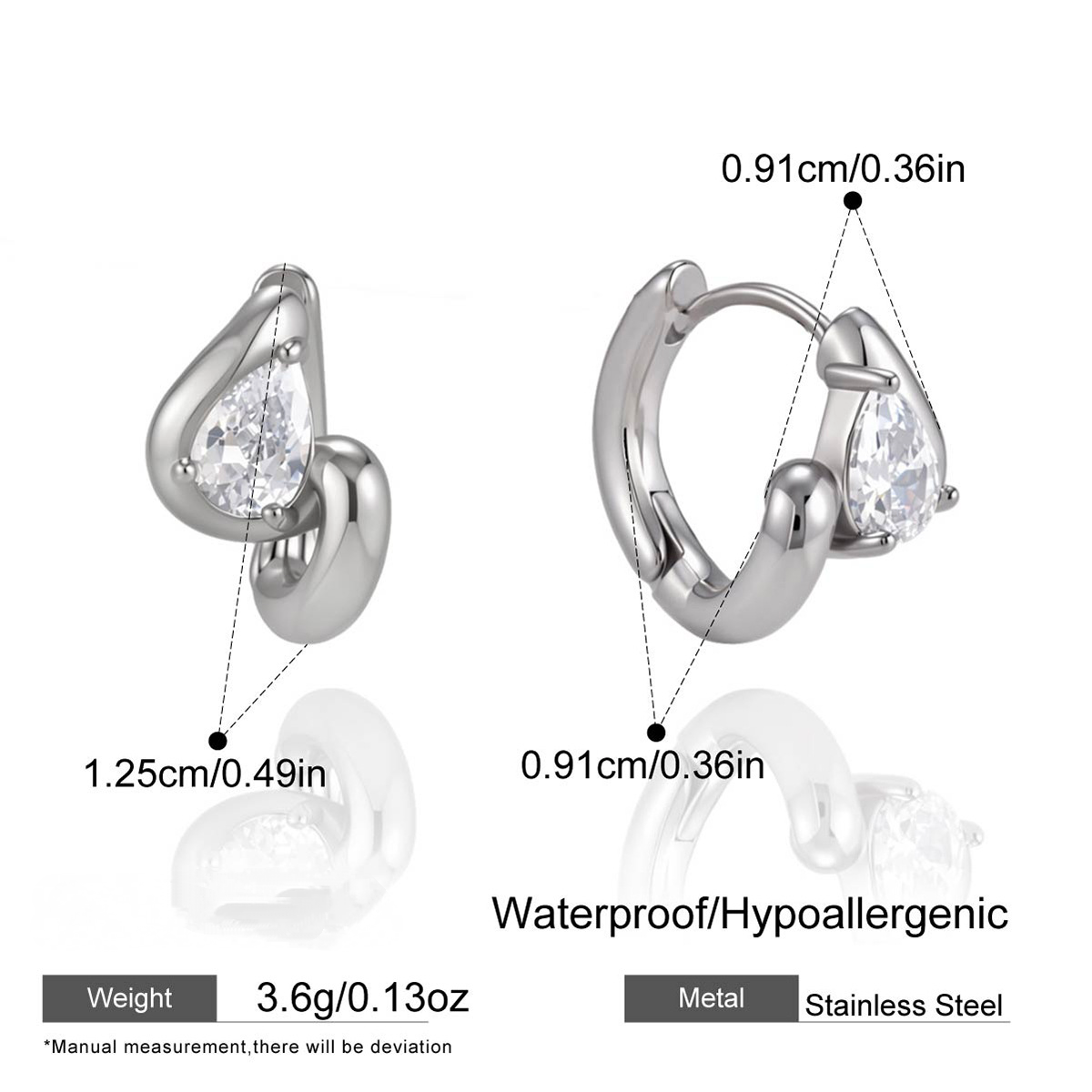 Stainless Steel Water Drop CZ Twisted Wave Huggie Earrings