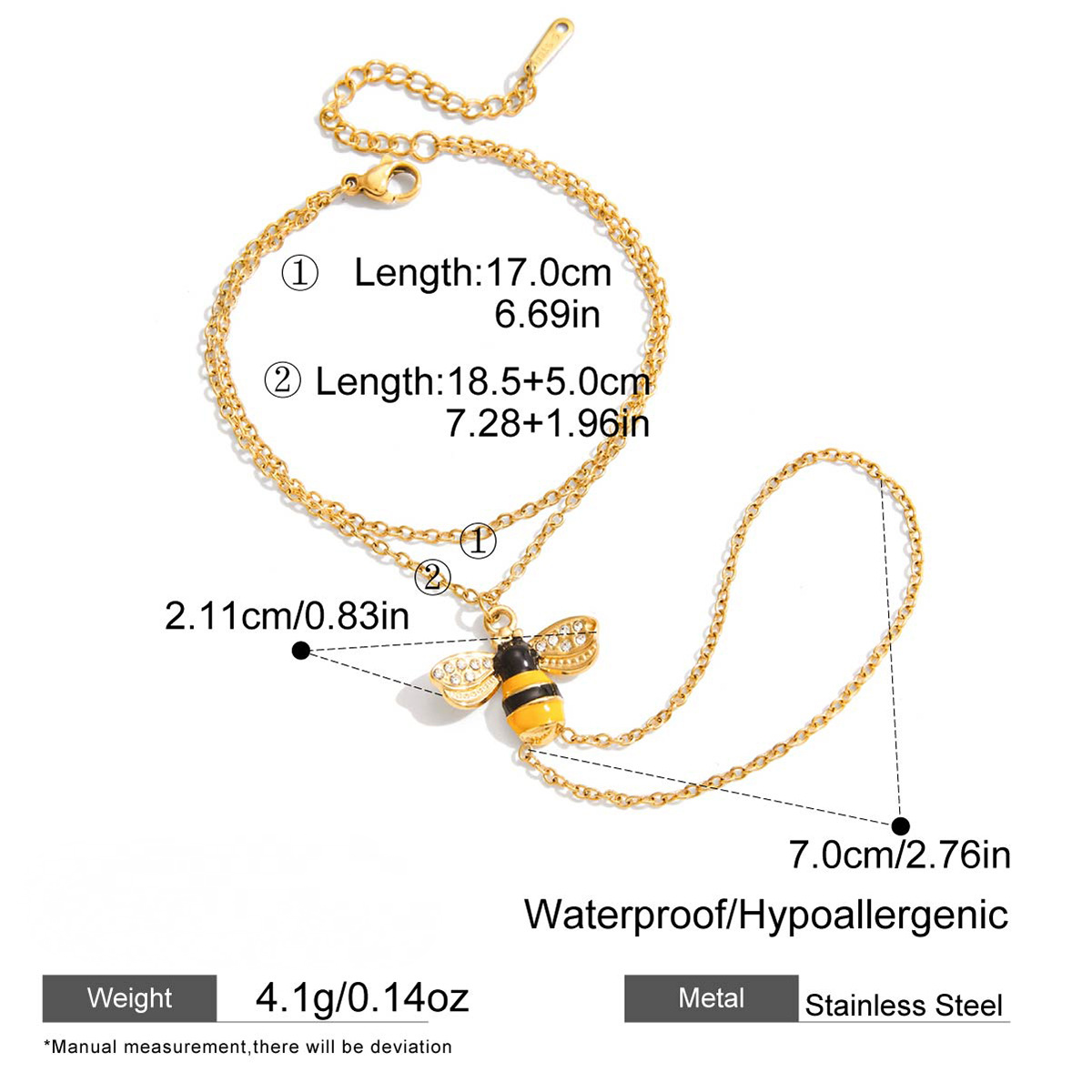 Stainless Steel Bee-shaped Finger Hand Chain Bracelet