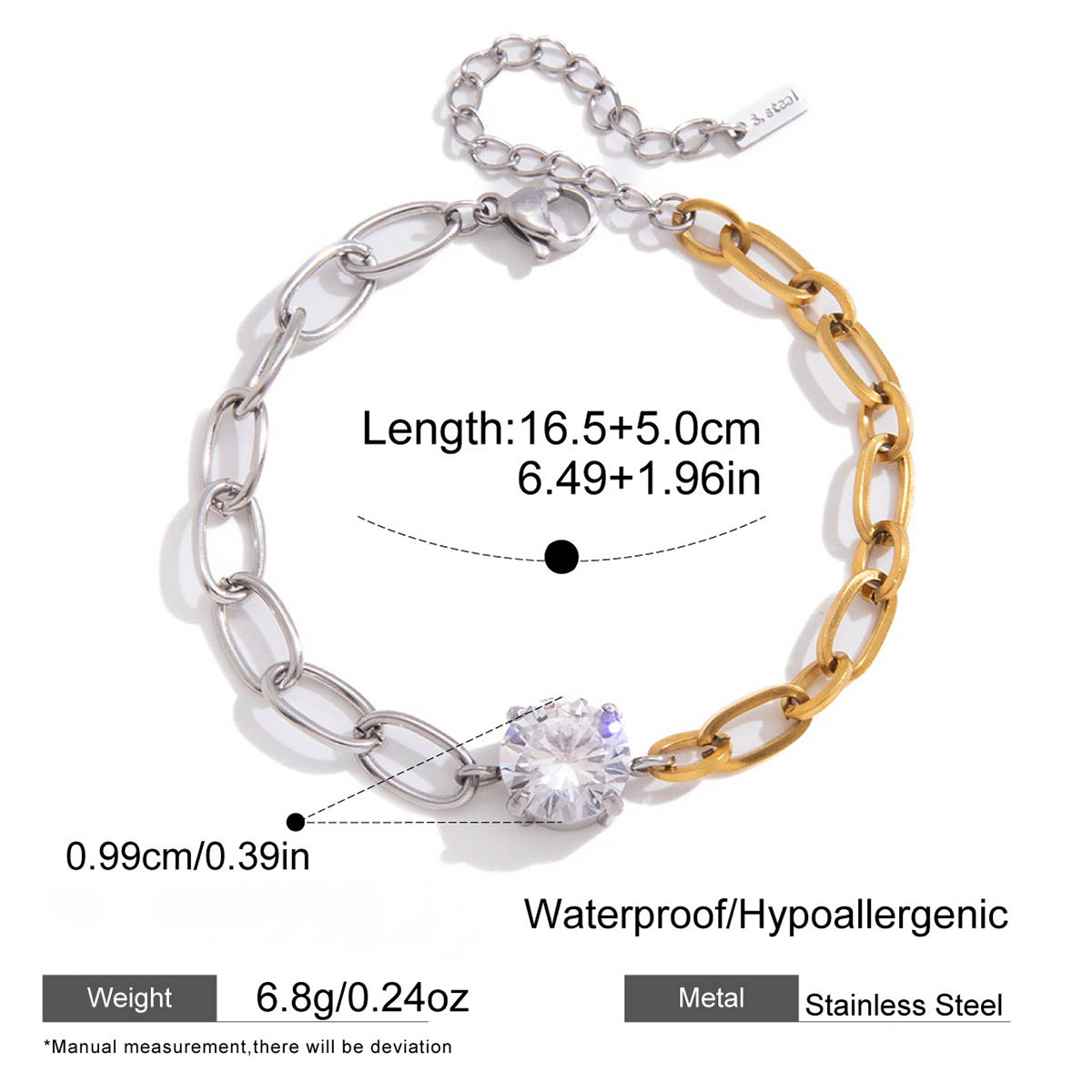 Stainless Steel Cubic Zirconia Chain Bracelet