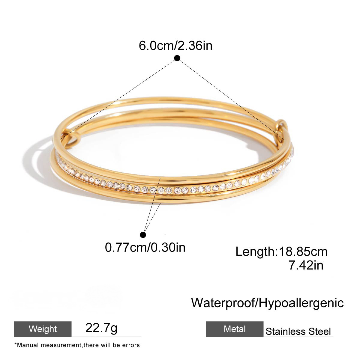 Stainless Steel Three-layer Cubic Zirconia Bangle