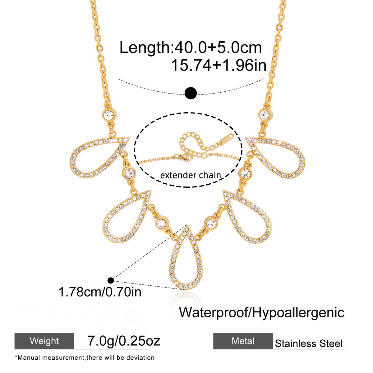 Stainless Steel 18K Gold PVD Water Drop Cubic Zirconia Necklace