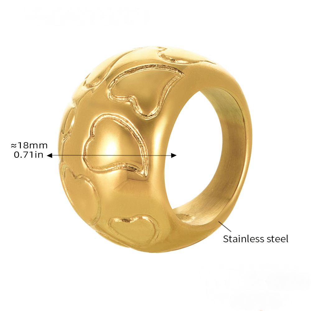 18K Gold PVD Stainless Steel Heart Pattern Ring