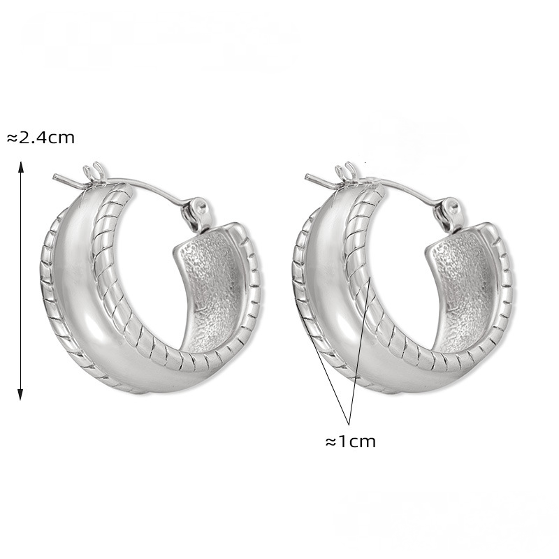 Stainless Steel Personalized Textured Polished Hoop Earrings