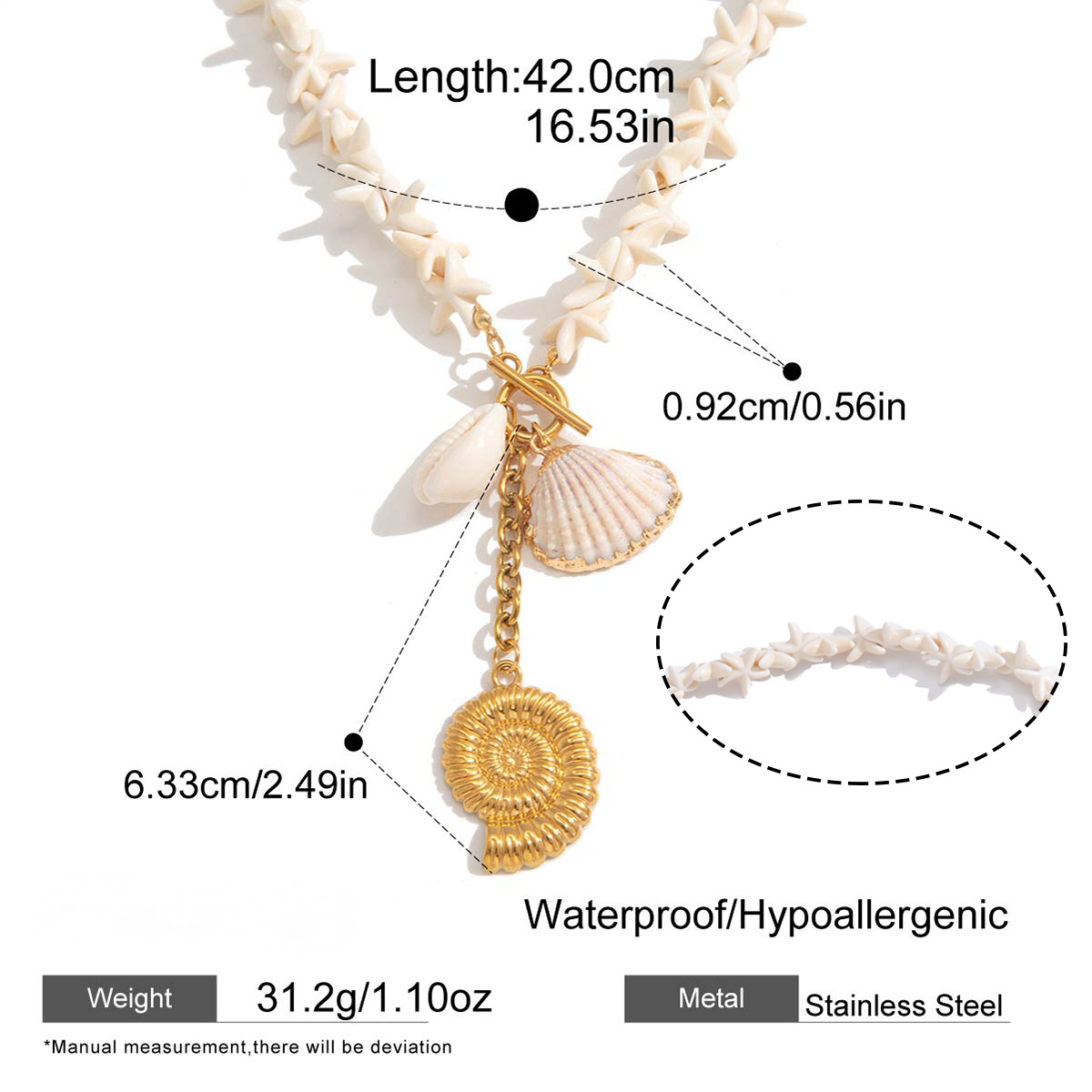 Stainless Steel Natural Shell Pendant Necklace Earrings Jewelry Set