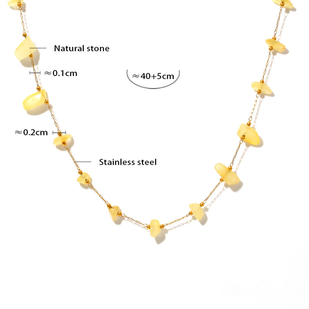 Stainless Steel Yellow Natural Stone Beaded Necklace Bracelet Jewelry Suit