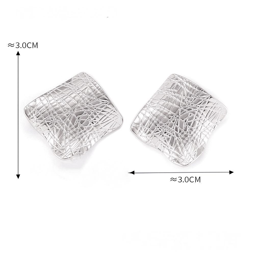 Stainless Steel Hip-hop Irregular Texture Square Stud Earrings