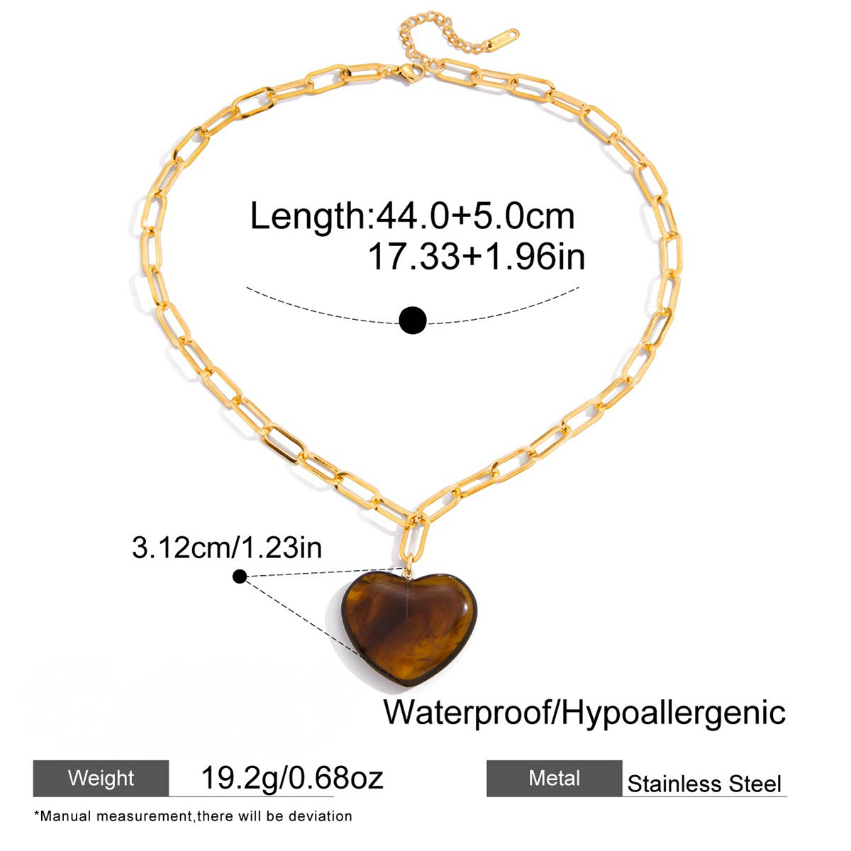 Stainless Steel Paperclip Chain Heart-shaped Pendant Necklace