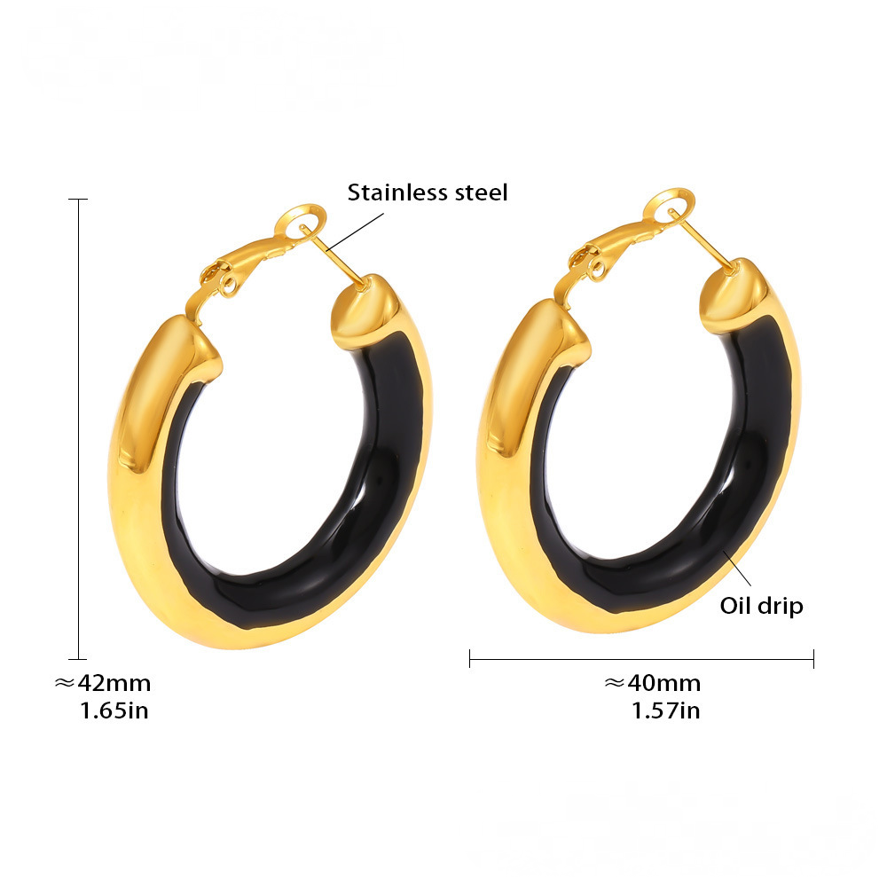 Drip Oil Stainless Steel Hoop Earrings
