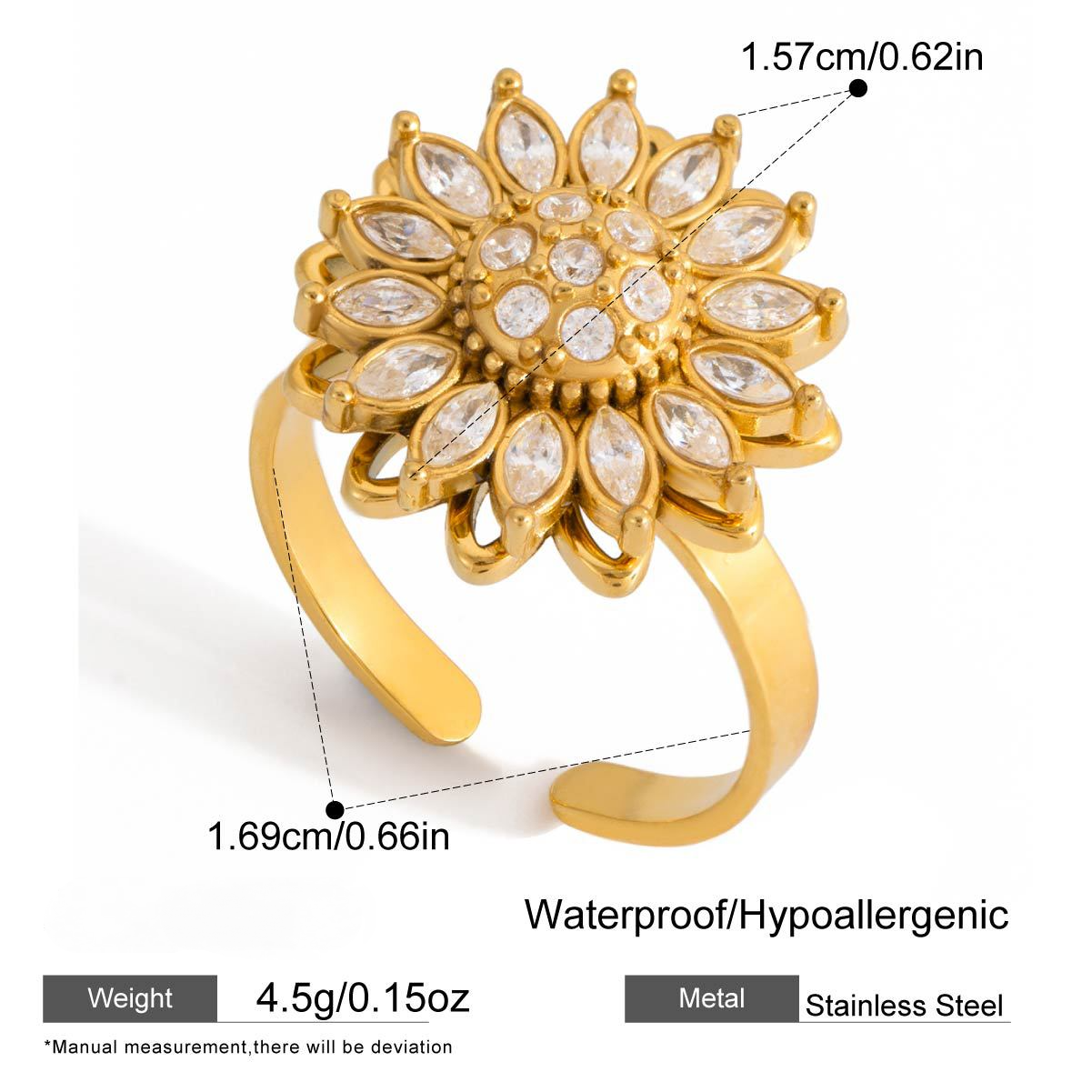 Stainless Steel CZ Decompression Rotating Flower Ring