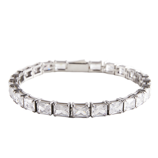 Mens Stainless Steel Rectangular Cubic Zirconia Tennis Bracelet